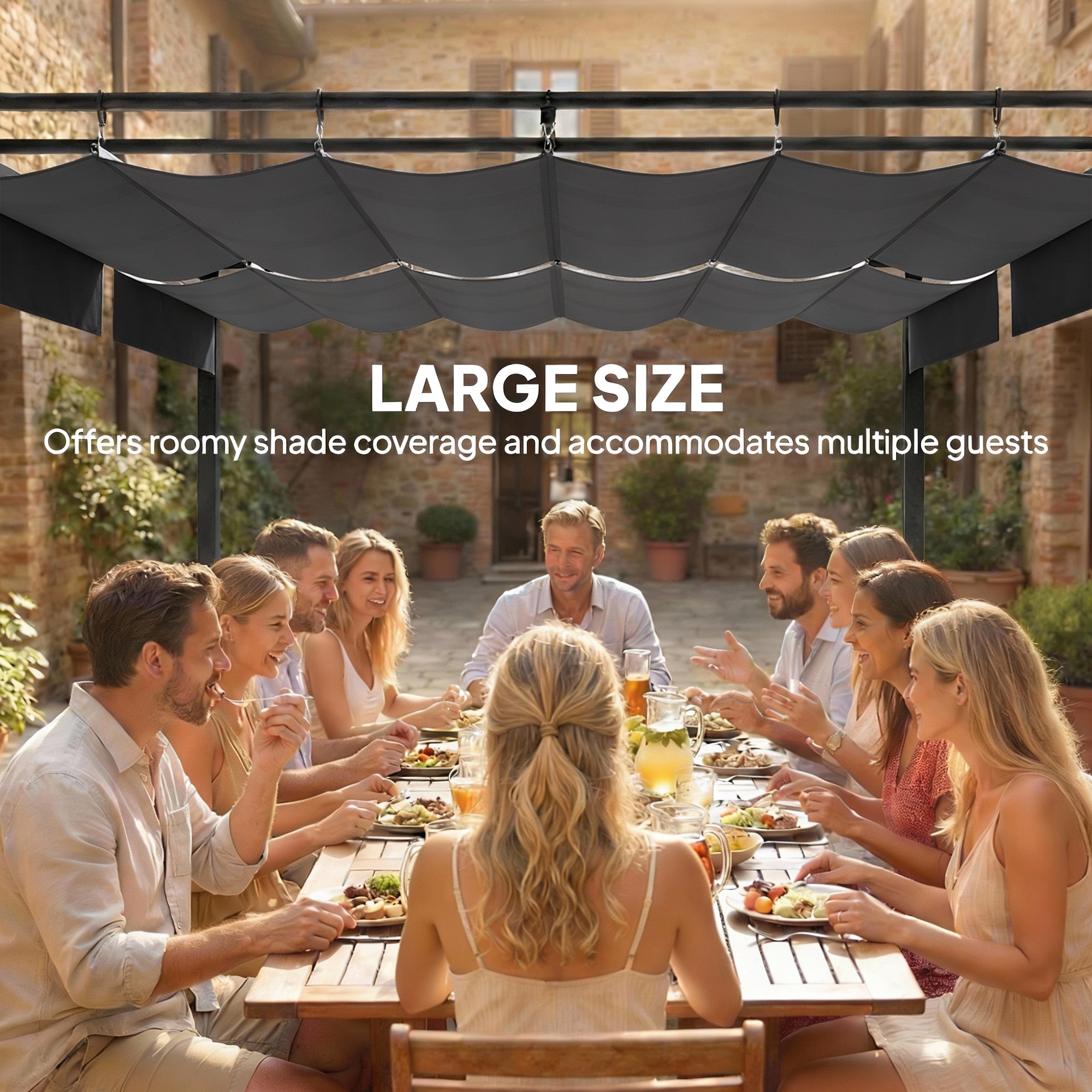 19' x 10' Pergola with Retractable UV50+ Canopy - Dark Grey-DECOROLALA