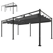 19' x 10' Pergola with Retractable UV50+ Canopy - Dark Grey-DECOROLALA