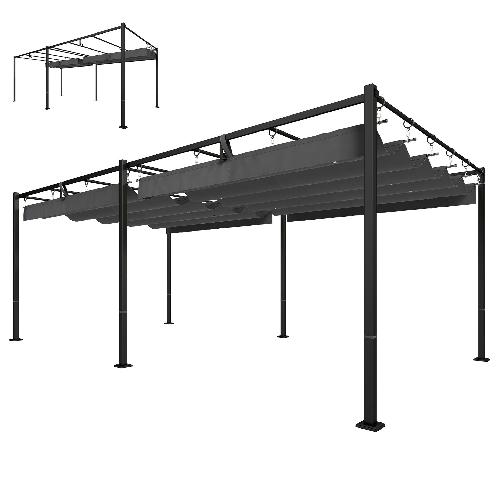 19' x 10' Pergola with Retractable UV50+ Canopy - Dark Grey-DECOROLALA
