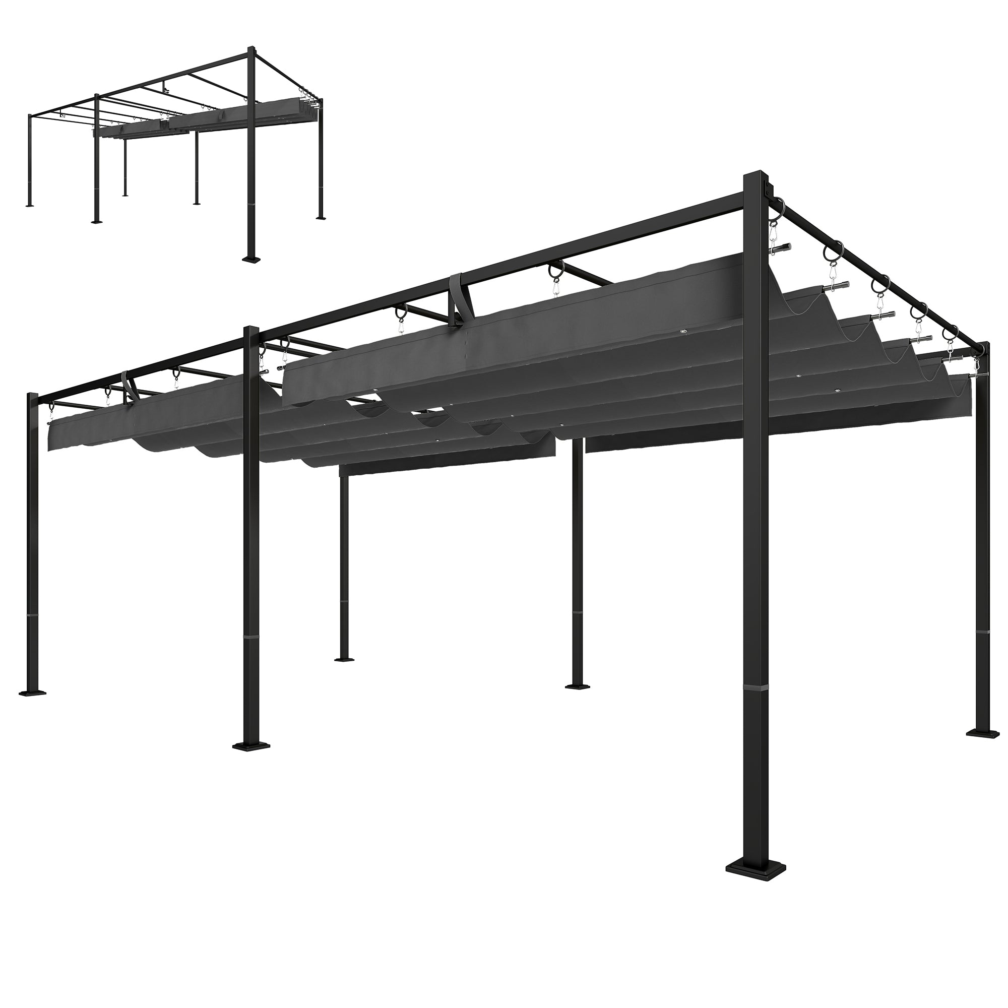 19' x 10' Pergola with Retractable UV50+ Canopy - Dark Grey-DECOROLALA