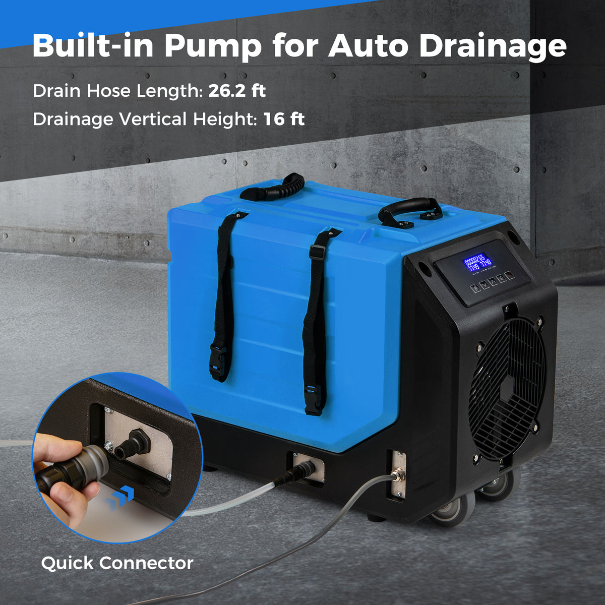 190 PPD Commercial Dehumidifier with Pump and 2 Wheels-Blue-Dehumidifiers-DECOROLALA