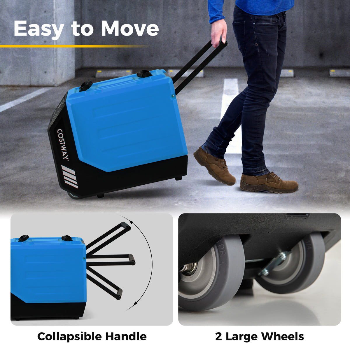 190 PPD Commercial Dehumidifier with Pump and 2 Wheels-Blue-Dehumidifiers-DECOROLALA
