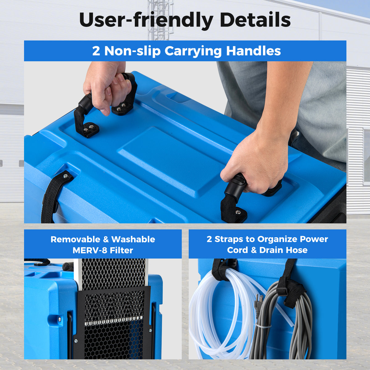 190 PPD Commercial Dehumidifier with Pump and 2 Wheels-Blue-Dehumidifiers-DECOROLALA