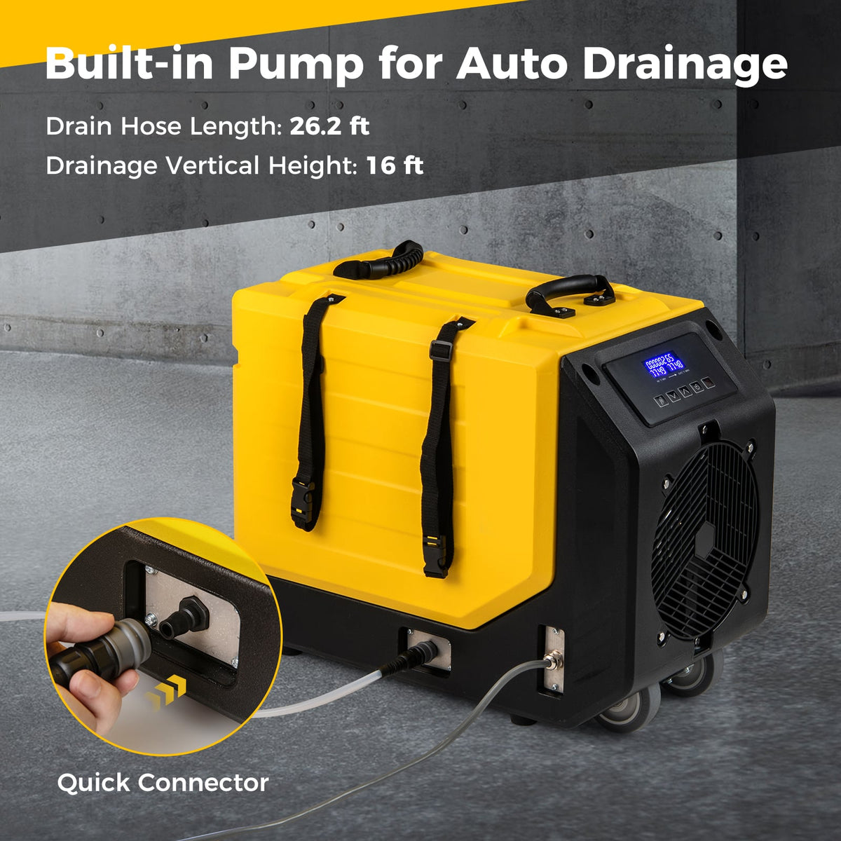 190 PPD Commercial Dehumidifier with Pump and 2 Wheels-Yellow-Dehumidifiers-DECOROLALA