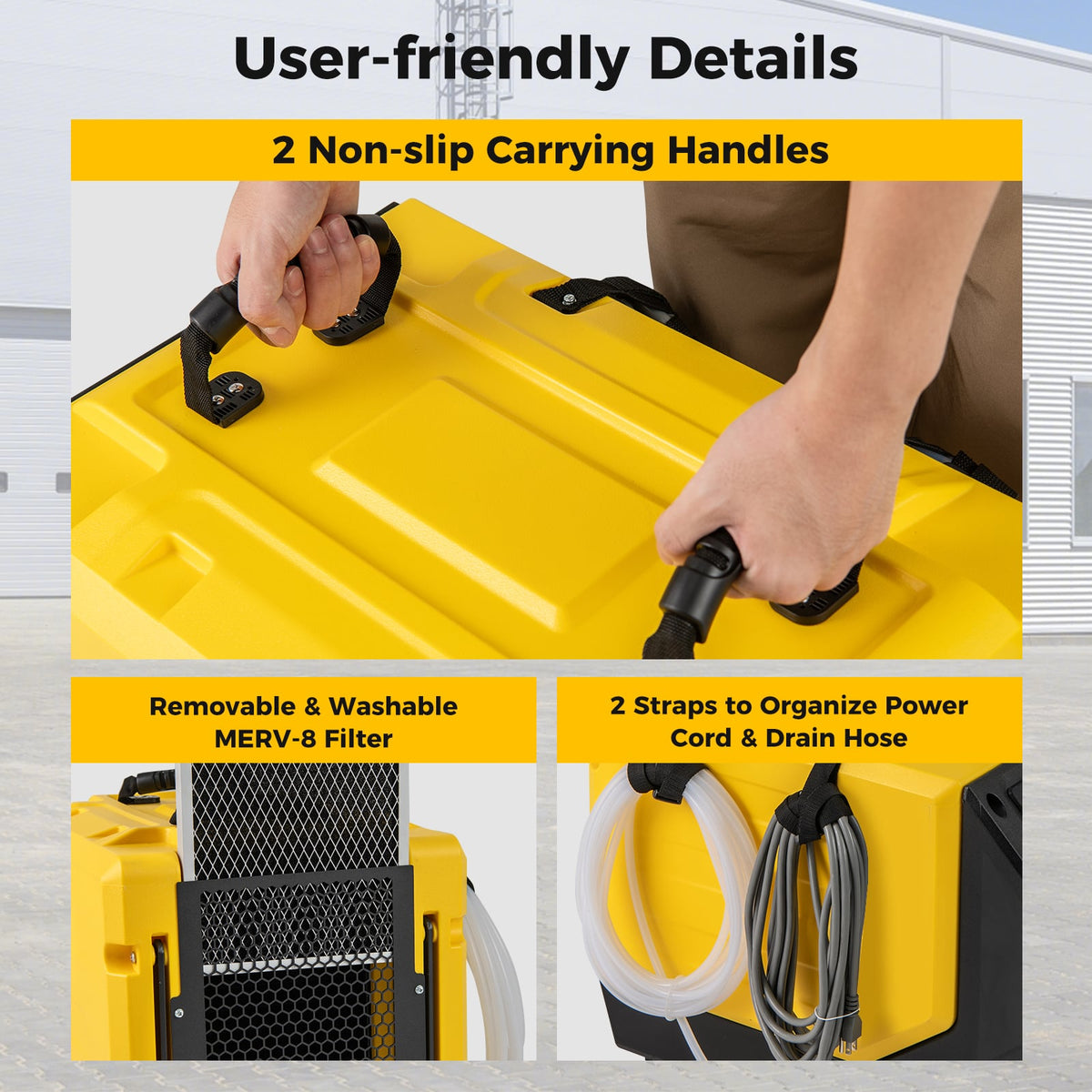 190 PPD Commercial Dehumidifier with Pump and 2 Wheels-Yellow-Dehumidifiers-DECOROLALA