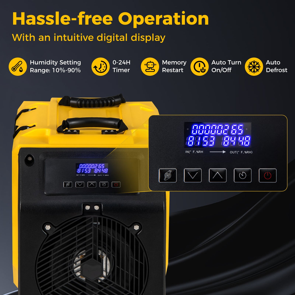 190 PPD Commercial Dehumidifier with Pump and 2 Wheels-Yellow-Dehumidifiers-DECOROLALA