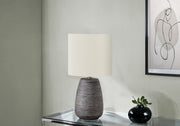 19"H Grey Ceramic Table Lamp with Ivory Shade-Lighting-DECOROLALA