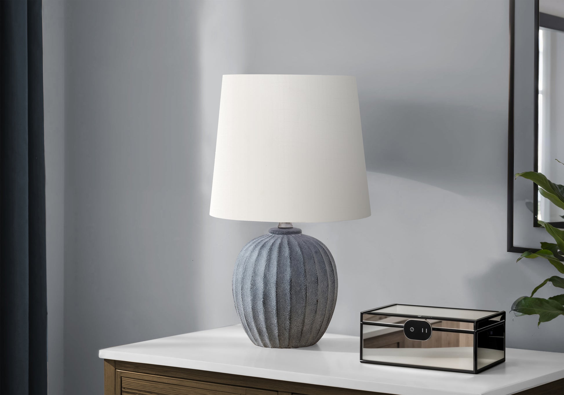 19"H Table Lamp Beige Resin Fluted Base-Lighting-DECOROLALA