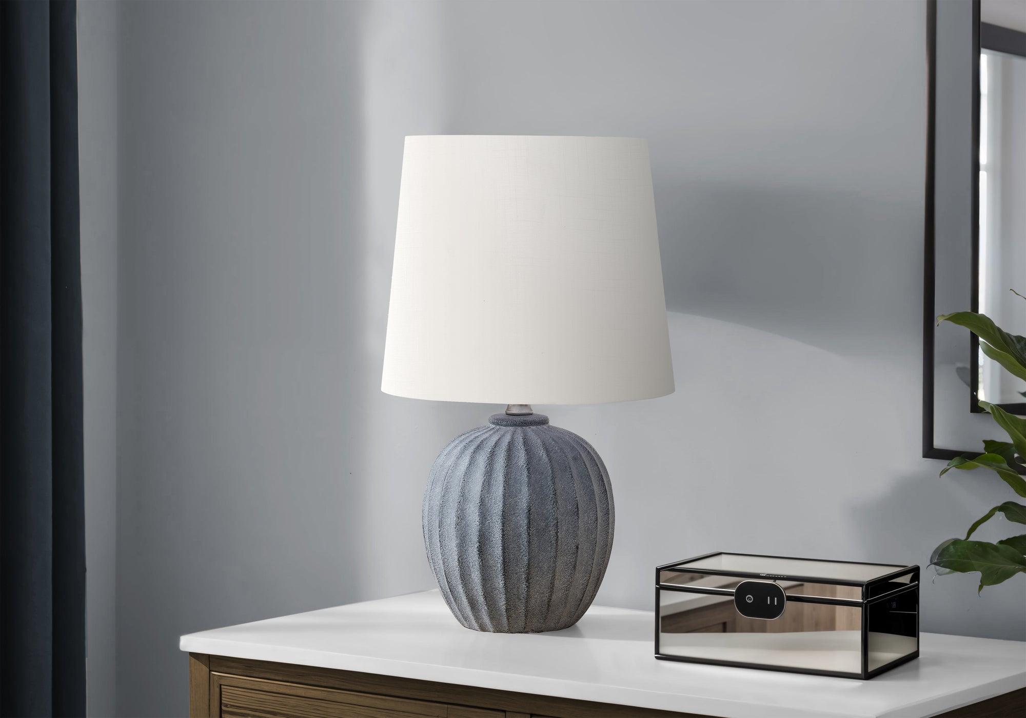 19"H Table Lamp Beige Resin Fluted Base-Lighting-DECOROLALA