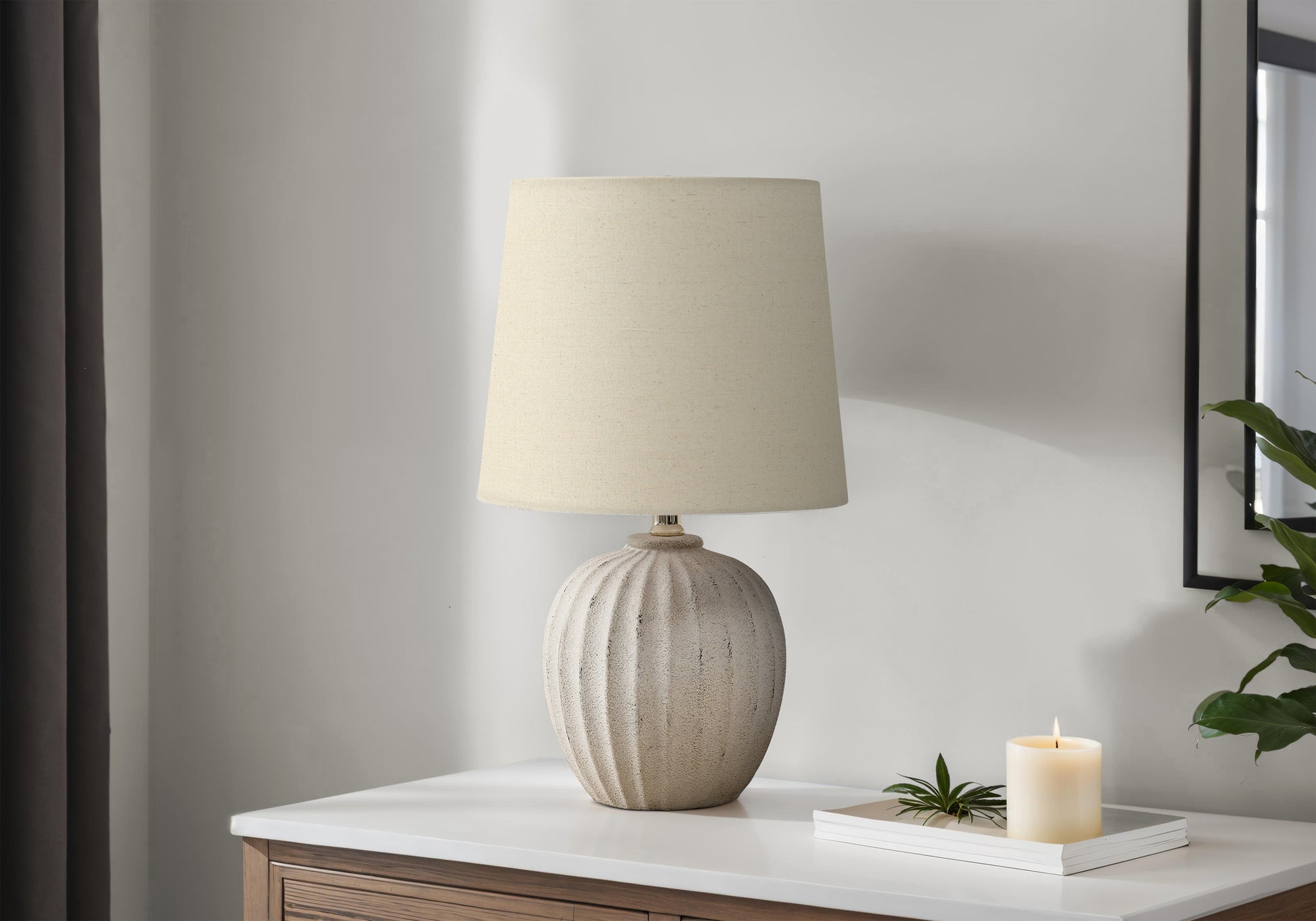 19"H Table Lamp Beige Resin Fluted Base-Lighting-DECOROLALA