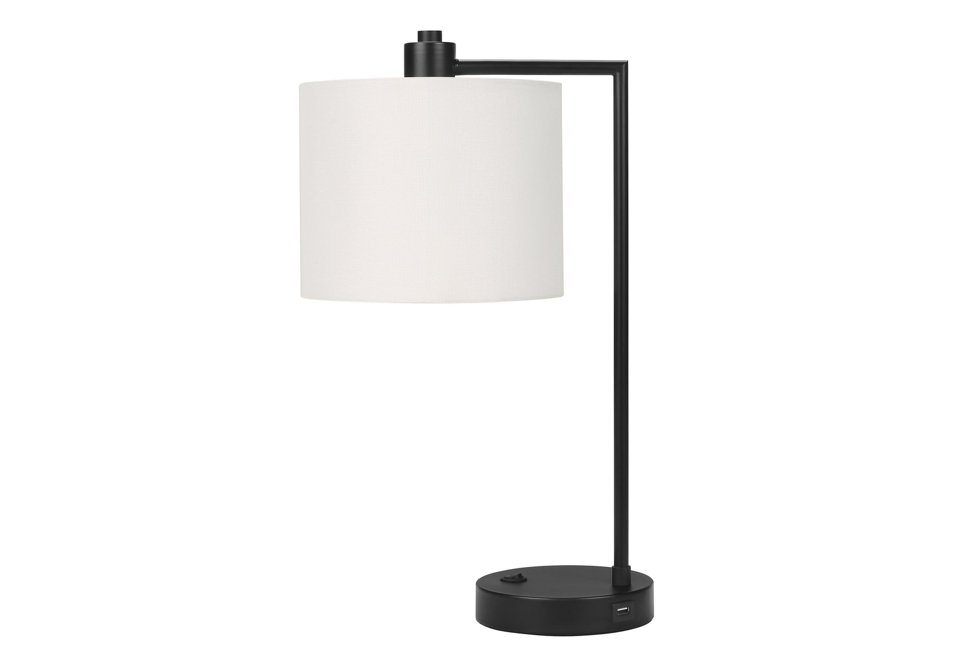 19"H Table Lamp with USB Port, Black Metal/Ivory Shade-Lighting-DECOROLALA