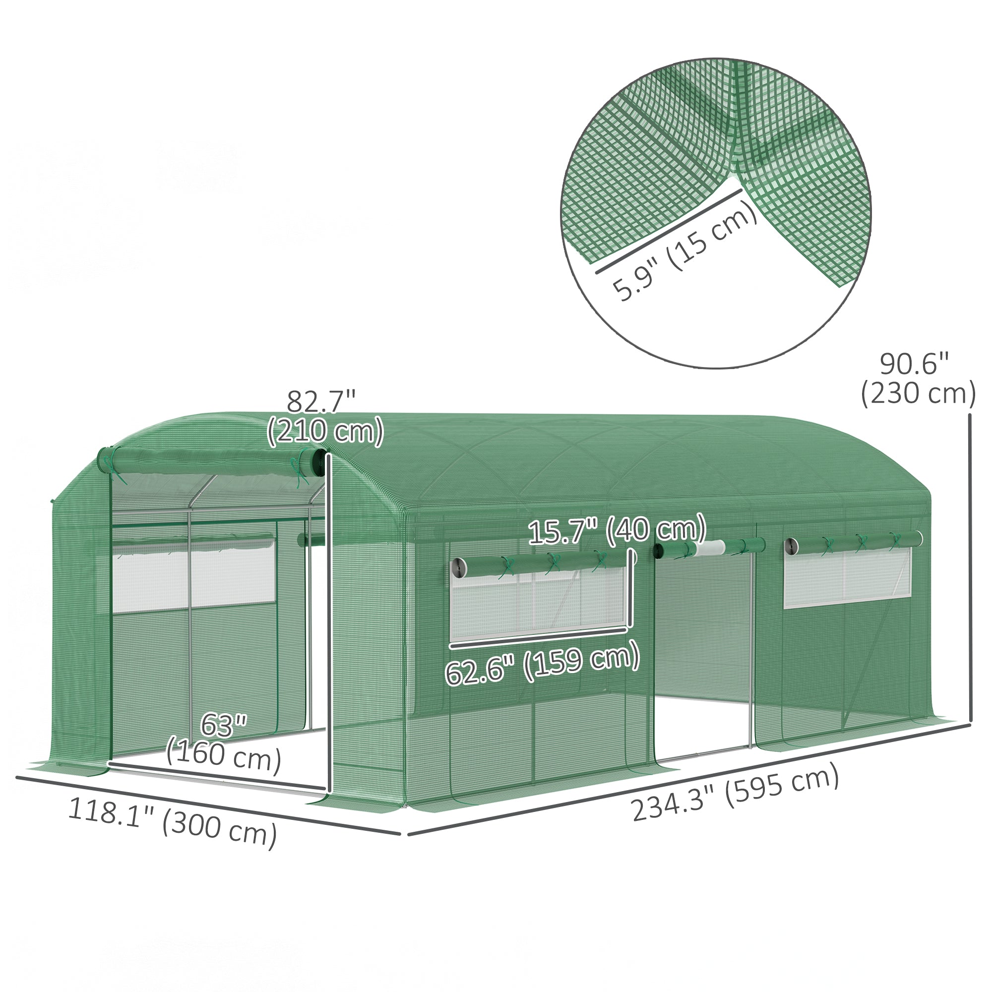 19.5' x 10' Tunnel Greenhouse - 3 Doors & Mesh Windows-DECOROLALA