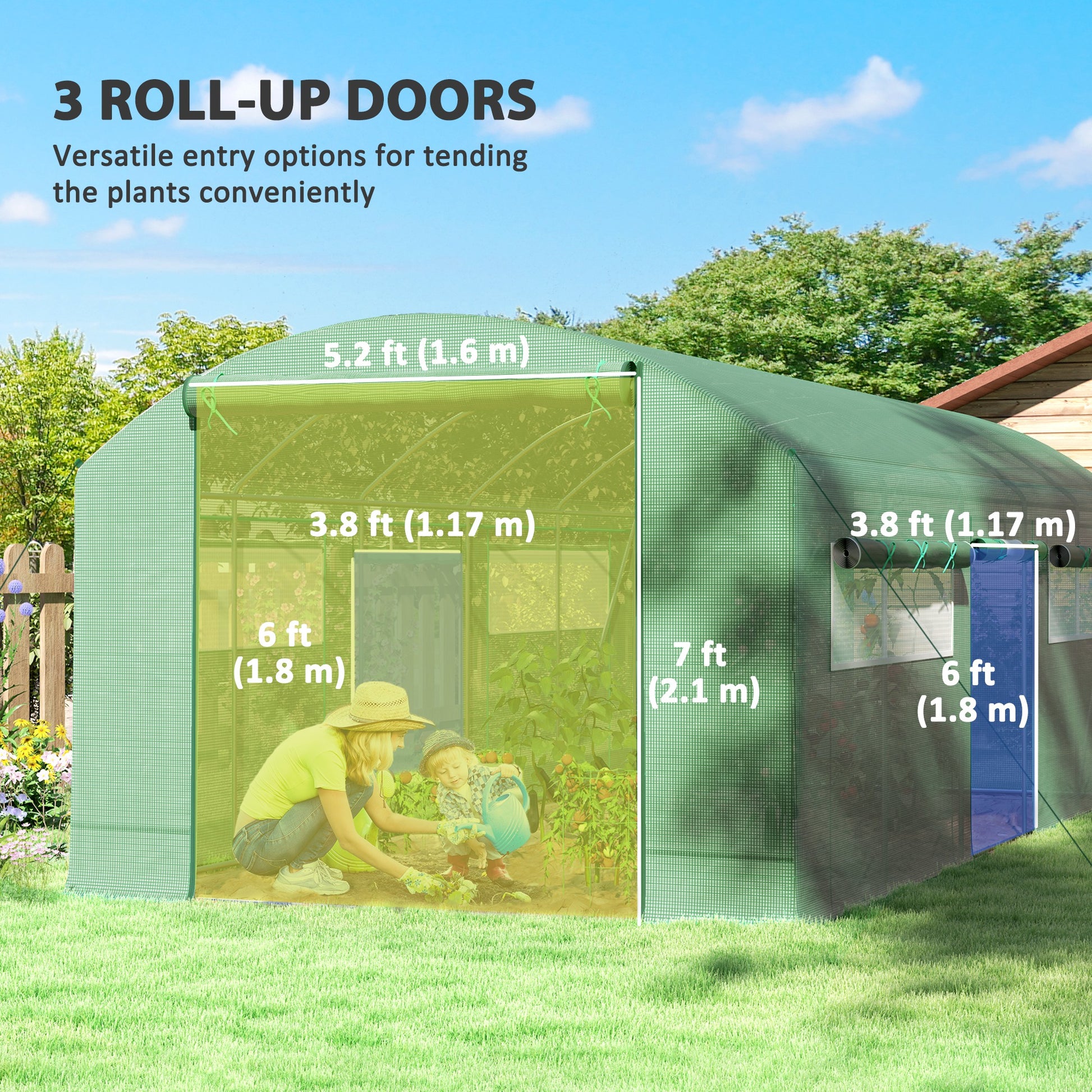 19.5' x 10' Tunnel Greenhouse - 3 Doors & Mesh Windows-DECOROLALA