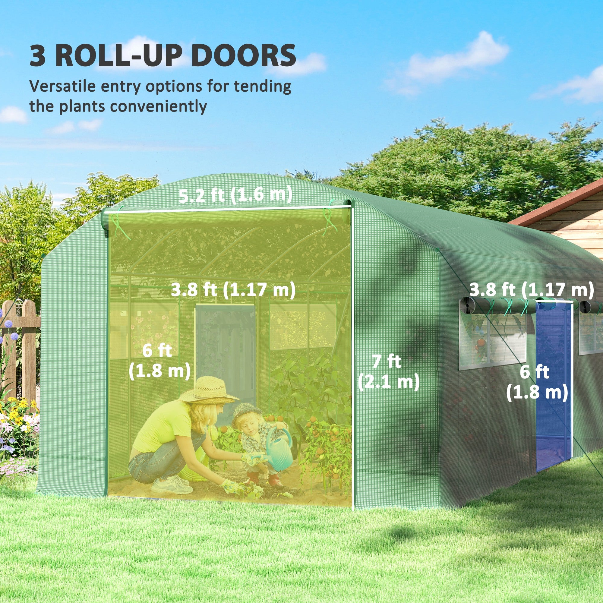 19.5' x 10' Tunnel Greenhouse - 3 Doors & Mesh Windows-DECOROLALA