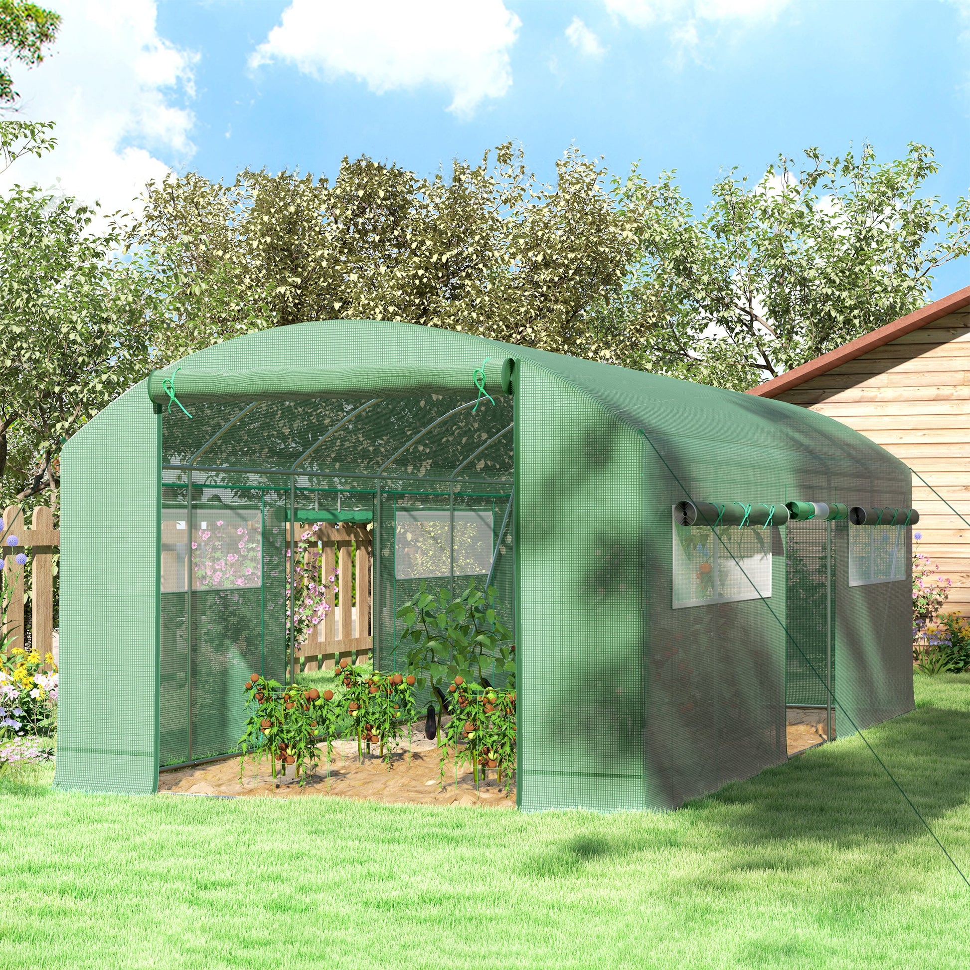 19.5' x 10' Tunnel Greenhouse - 3 Doors & Mesh Windows-DECOROLALA