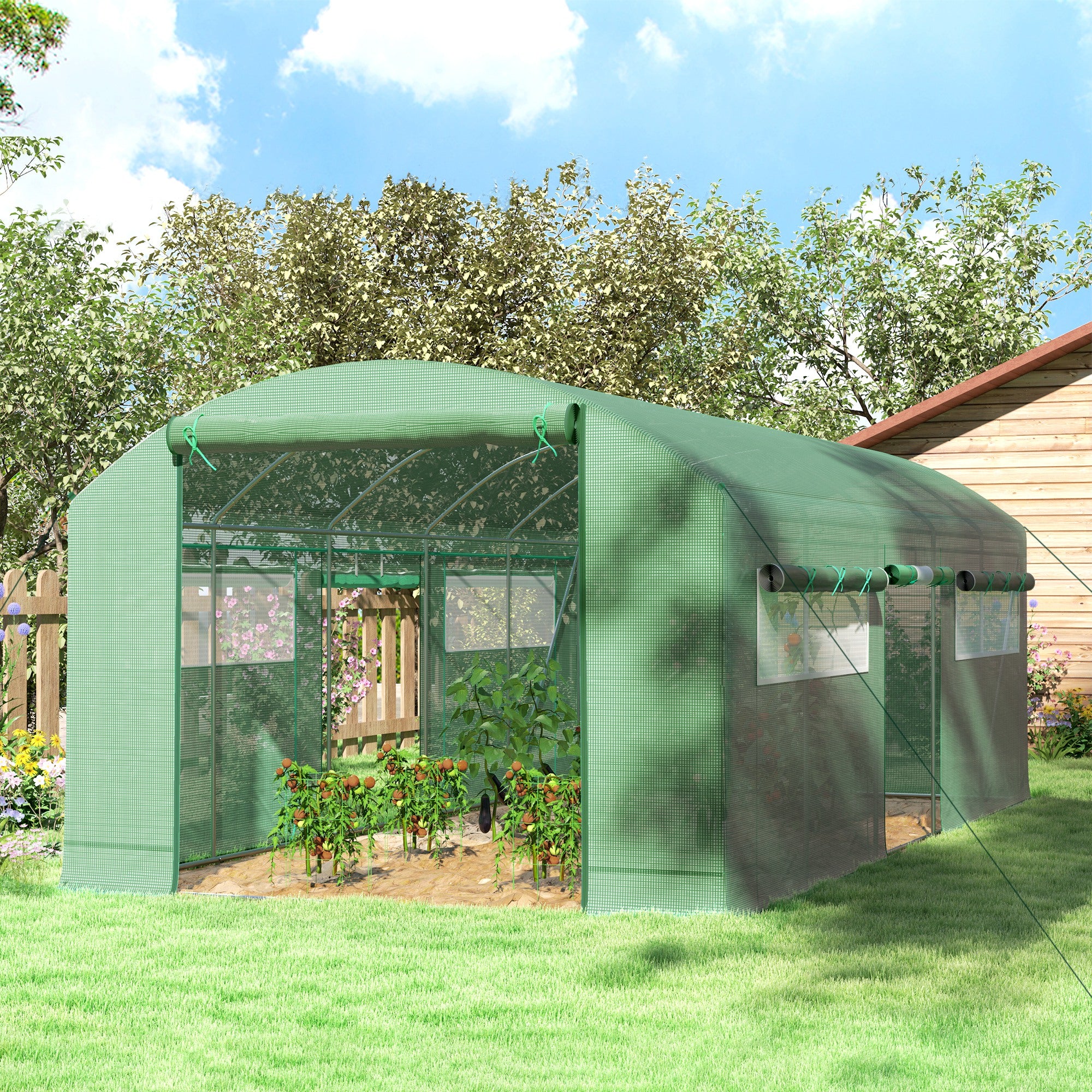 19.5' x 10' Tunnel Greenhouse - 3 Doors & Mesh Windows-DECOROLALA