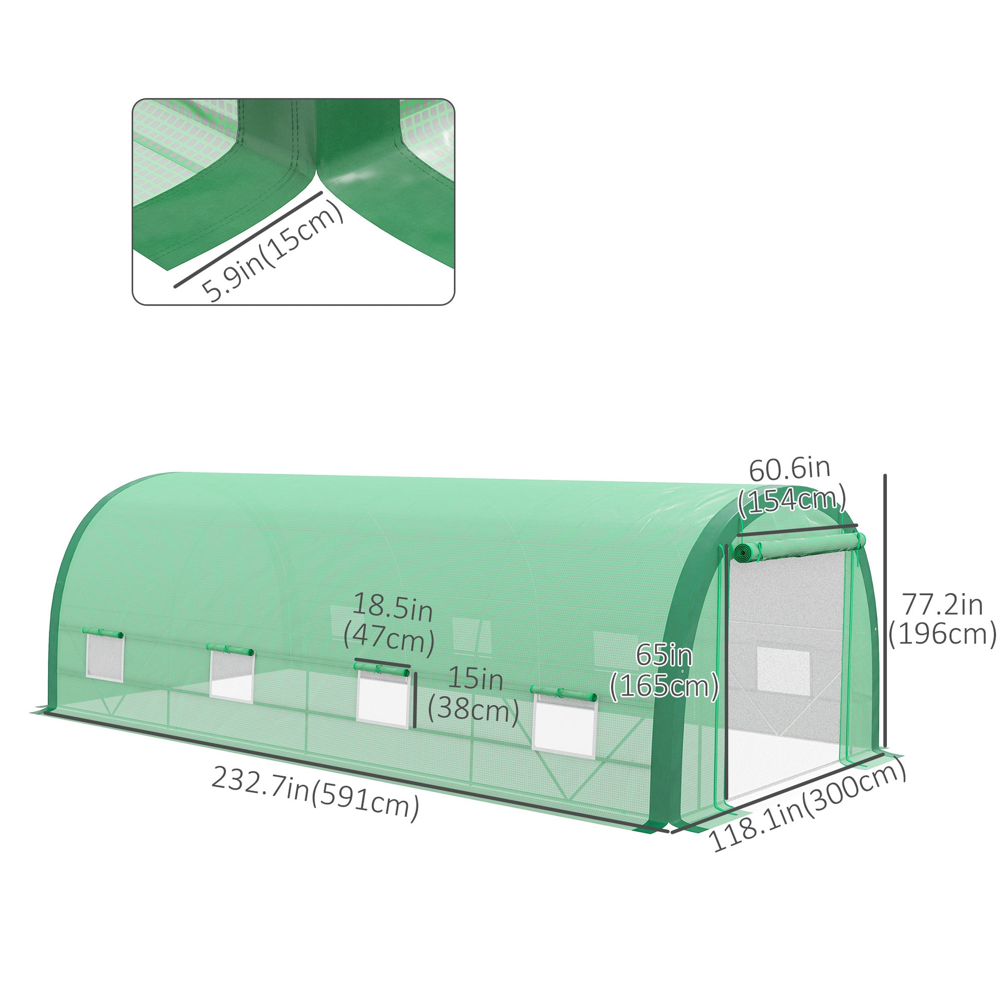 19.5' x 10' x 6.5' Tunnel Greenhouse - Green PE Mesh-DECOROLALA