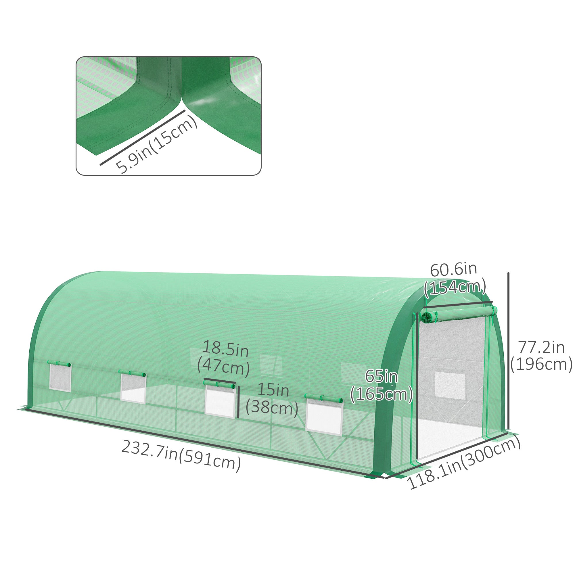 19.5' x 10' x 6.5' Tunnel Greenhouse - Green PE Mesh-DECOROLALA