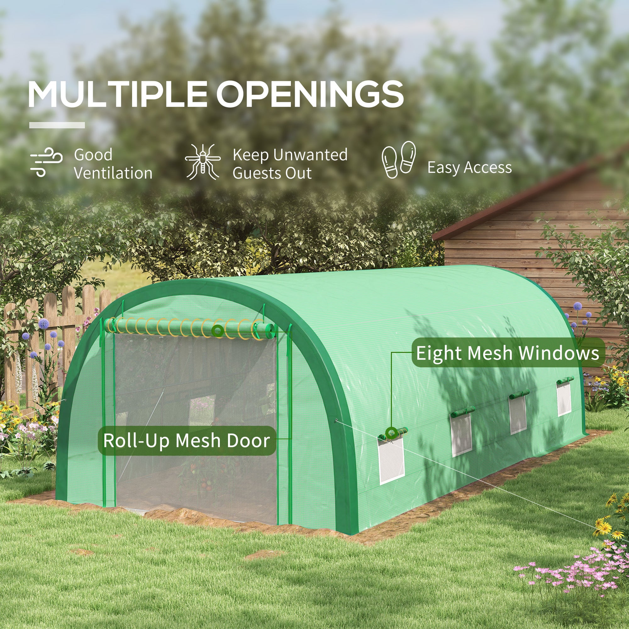 19.5' x 10' x 6.5' Tunnel Greenhouse - Green PE Mesh-DECOROLALA