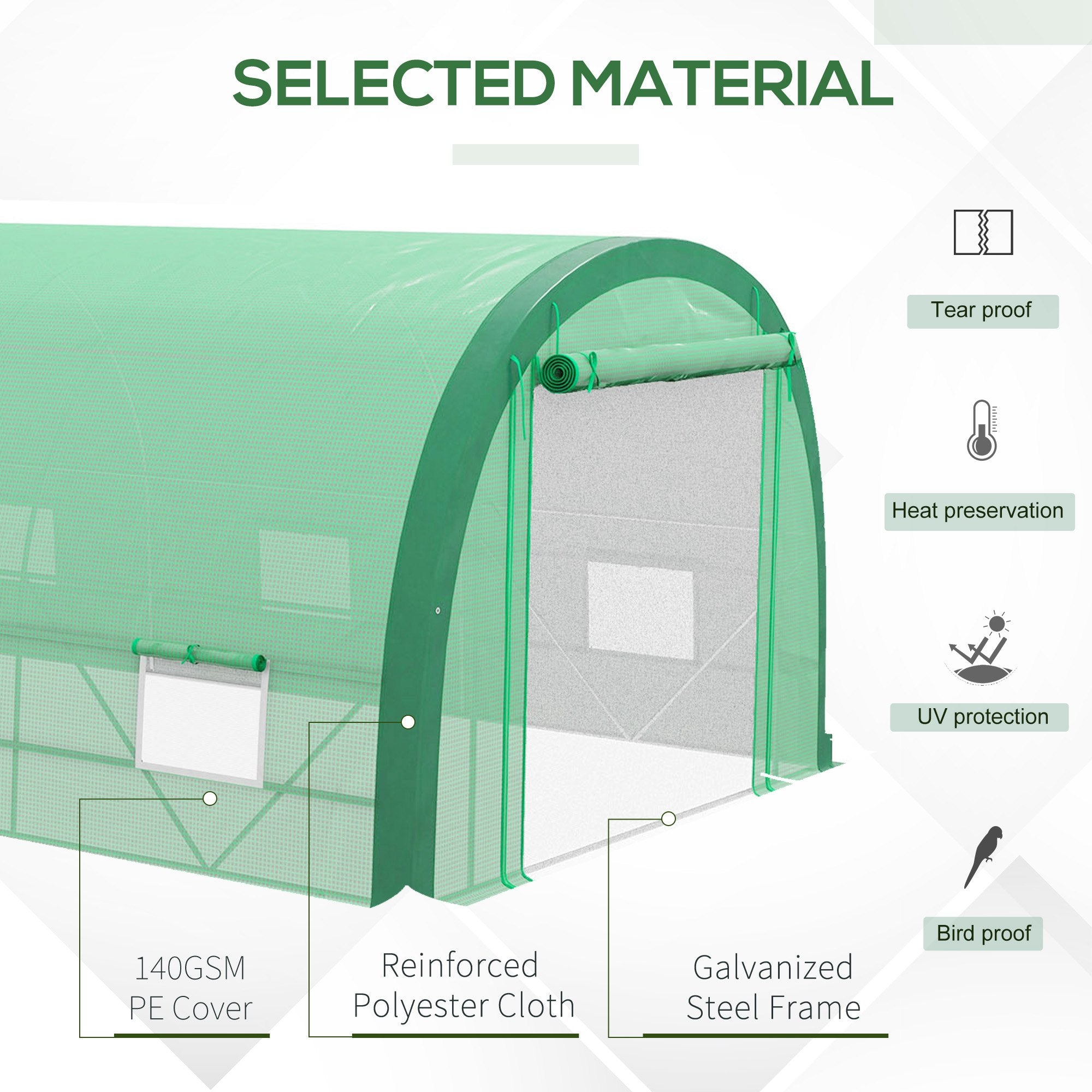 19.5' x 10' x 6.5' Tunnel Greenhouse - Green PE Mesh-DECOROLALA