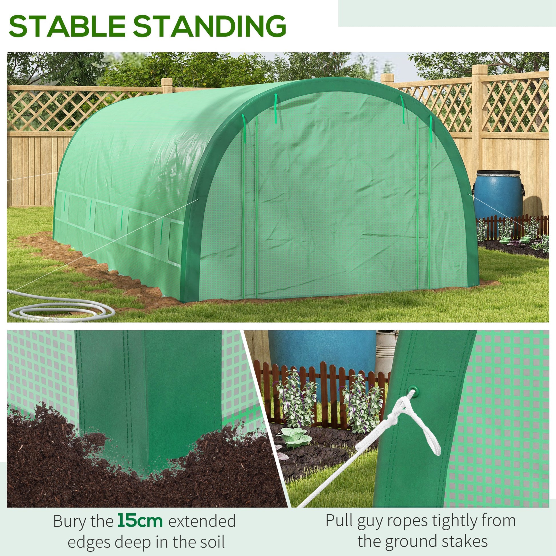 19.5' x 10' x 6.5' Tunnel Greenhouse - Green PE Mesh-DECOROLALA