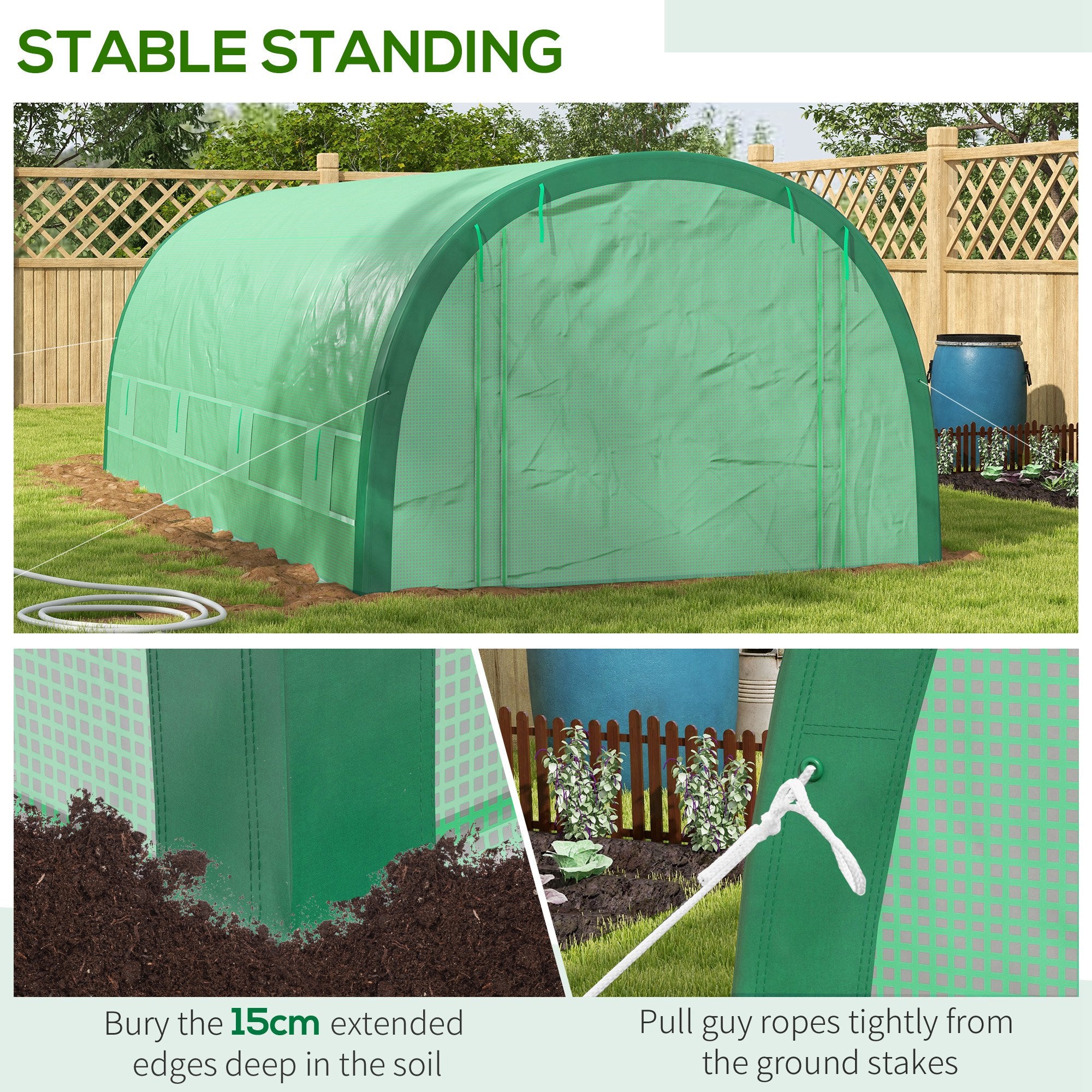 19.5' x 10' x 6.5' Tunnel Greenhouse - Green PE Mesh-DECOROLALA