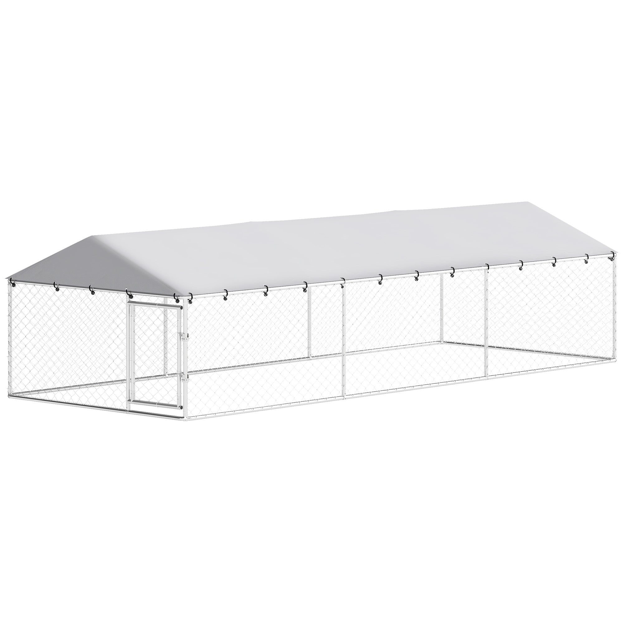 19.7' x 7.5' x 4.9' Outdoor Dog Kennel Heavy Duty Galvanized Steel Chain Link with UV-resistant Roof, Silver-Dogs-DECOROLALA