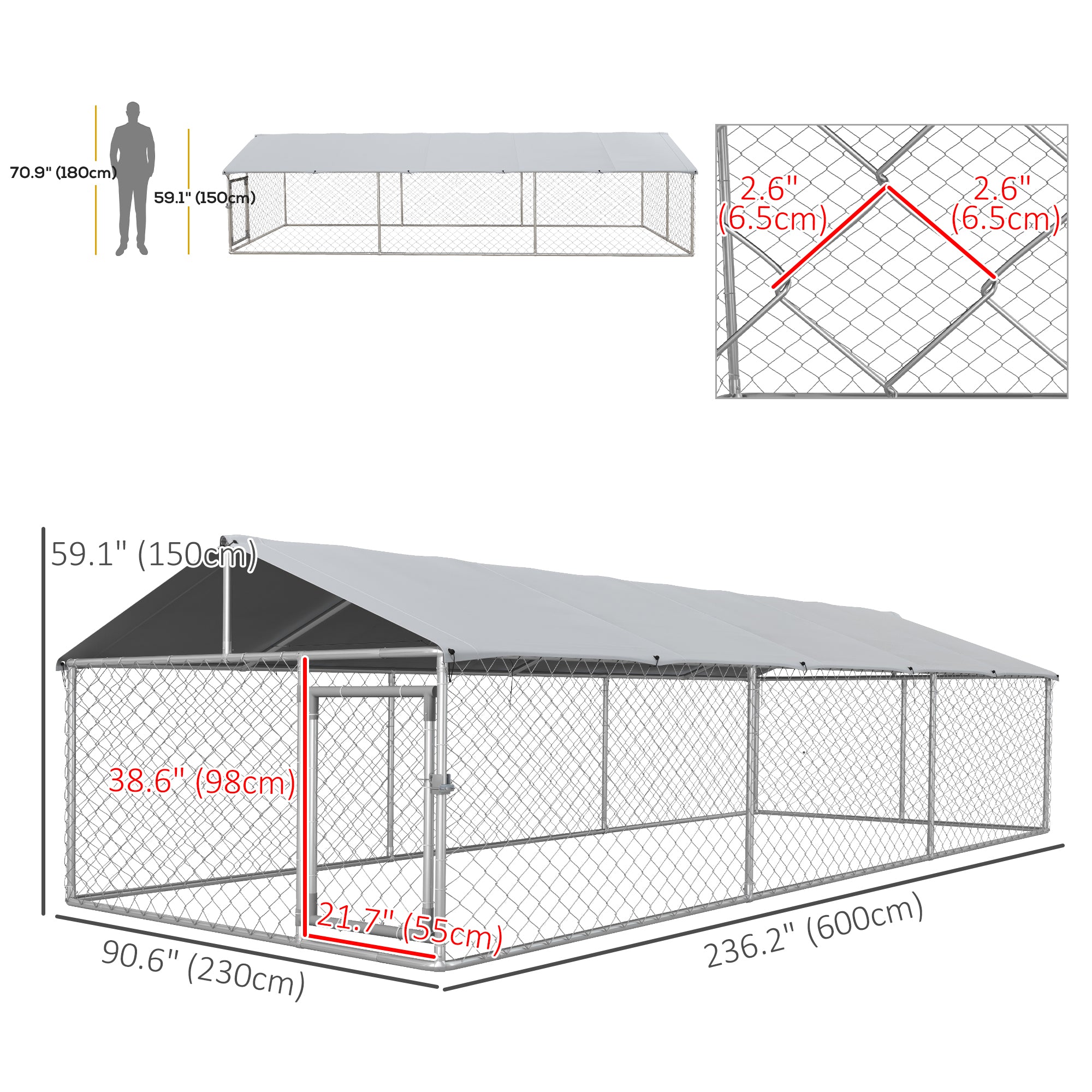 19.7' x 7.5' x 4.9' Outdoor Dog Kennel Weatherproof Play Run for Medium Gentle Dogs with UV & Waterproof Cover, Silver-Dogs-DECOROLALA