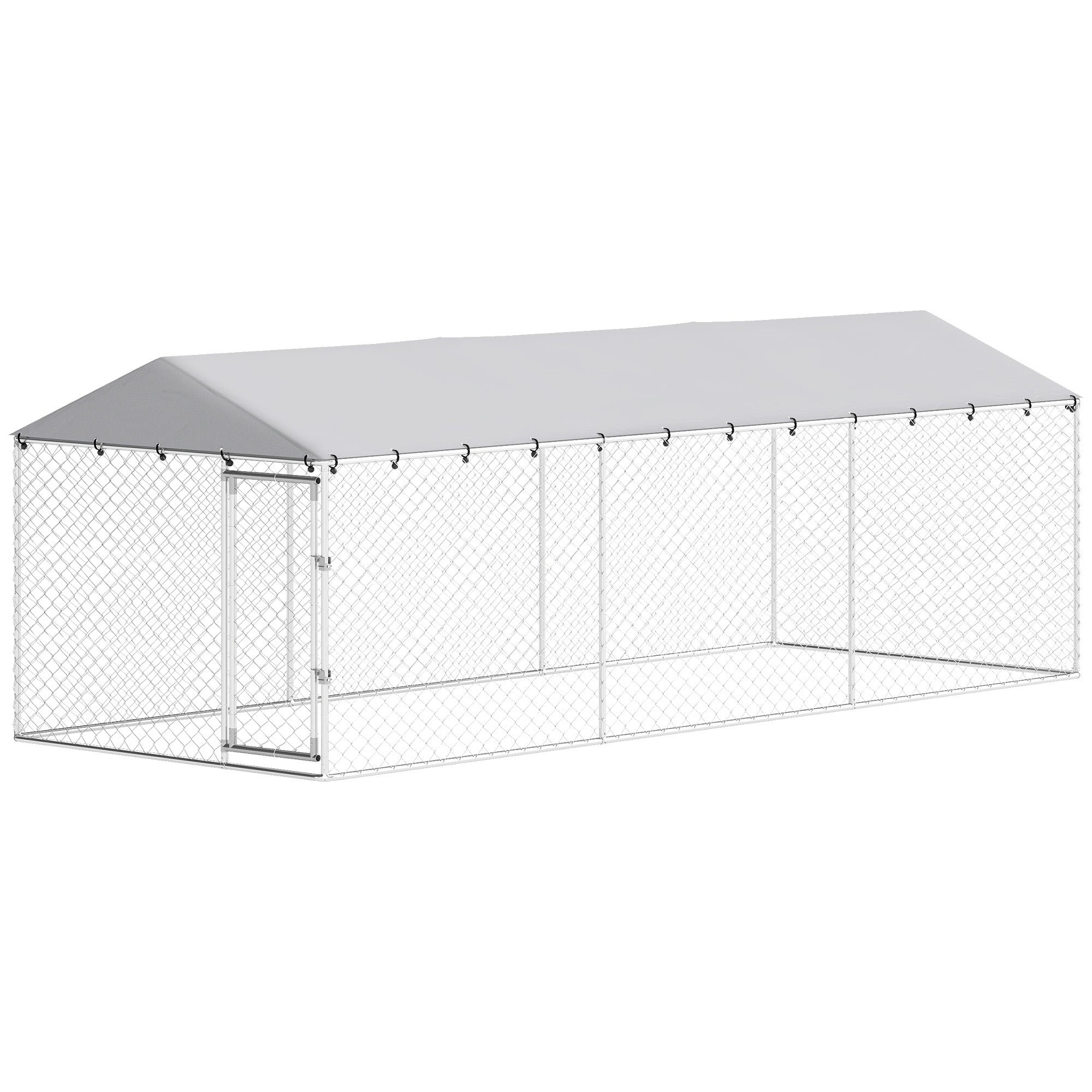 19.7' x 7.5' x 6.6' Dog Kennel Outdoor for Small Medium Large Dogs with Waterproof Cover, Silver-Dogs-DECOROLALA
