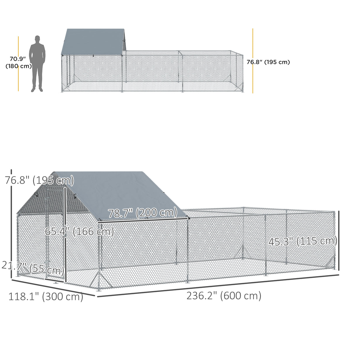 19.7' x 9.8' Galvanized Metal Chicken Run with Waterproof Cover-Small Animals-DECOROLALA