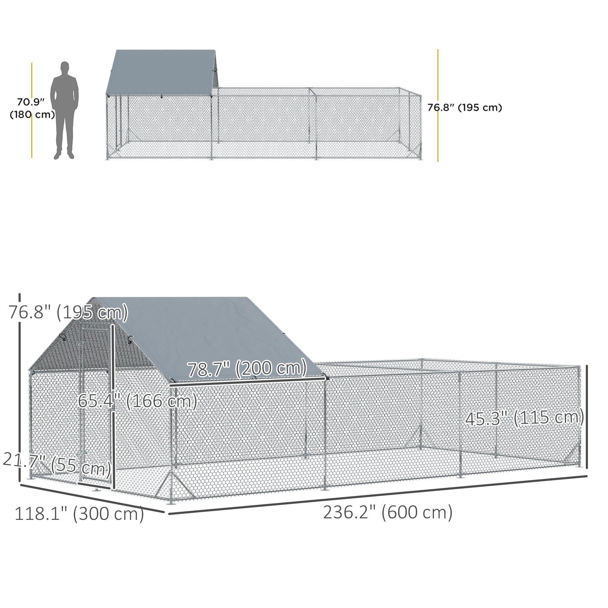 19.7' x 9.8' Metal Chicken Run with Waterproof and Anti-UV Cover-Small Animals-DECOROLALA