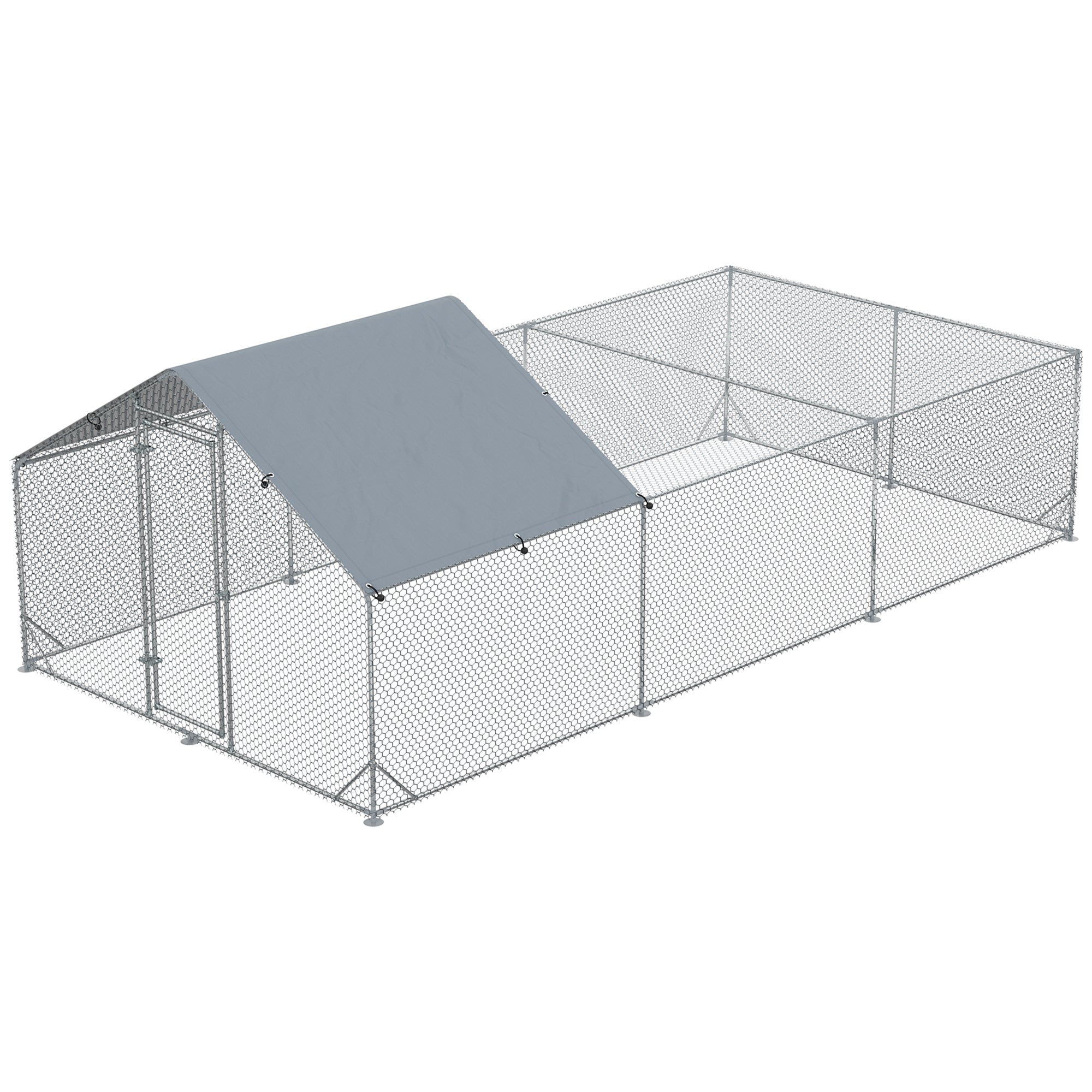 19.7' x 9.8' Metal Chicken Run with Waterproof and Anti-UV Cover-Small Animals-DECOROLALA