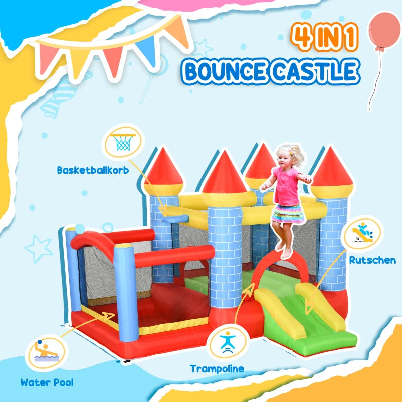 Qaba 4-in-1 Bounce House with Slide, Pool and Blower - 9.2' x 8.5'