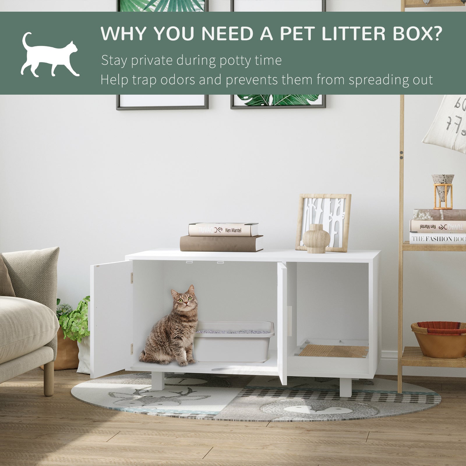 Meuble cache-litière pour chat, meuble-litière dissimulé, maison pour chat avec compartiment toilettes et griffoir, table d’appoint