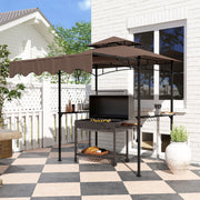 8' x 7.6' Grill Gazebo with Awning and Shelves - Brown
