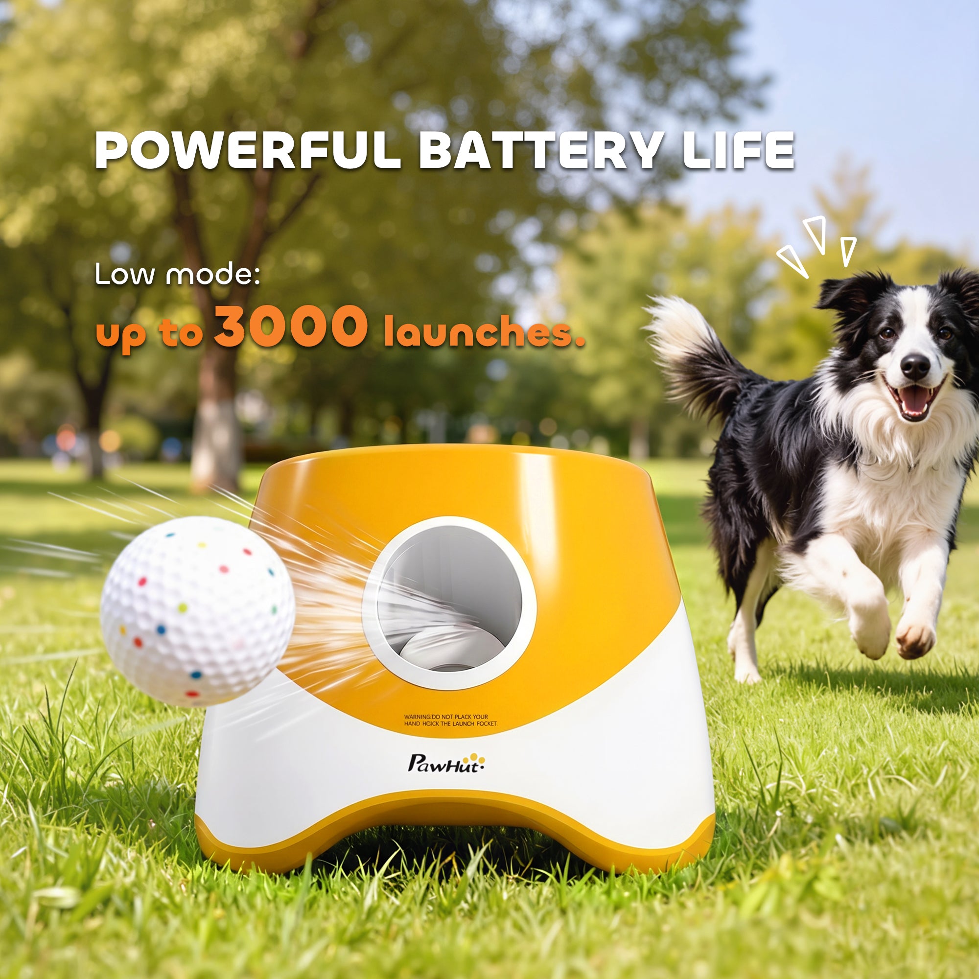 Automatic Dog Ball Launcher with 5 ETPU Balls 2.3", 3 Distance Settings 20ft, 33ft, 46ft, Orange