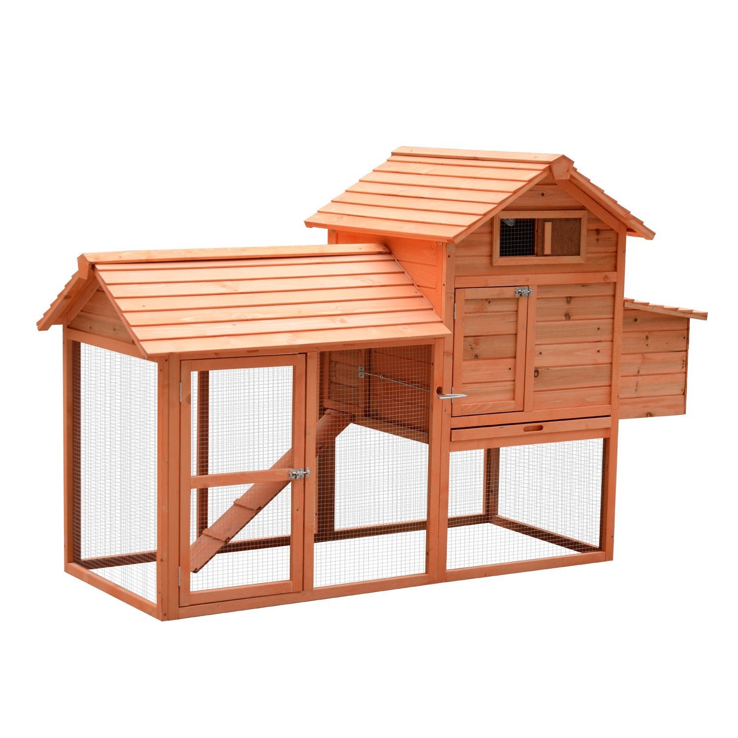 82" Deluxe Chicken Coop Wooden Large Hen House with Run and Nesting Box for Hens Rabbits, Orange