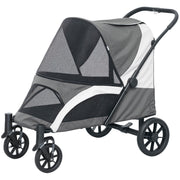Foldable Pet Stroller for Medium Dogs with Four Big Wheels, Shock-Absorbing Frame, Safety Leashes, Brakes, Dark Grey