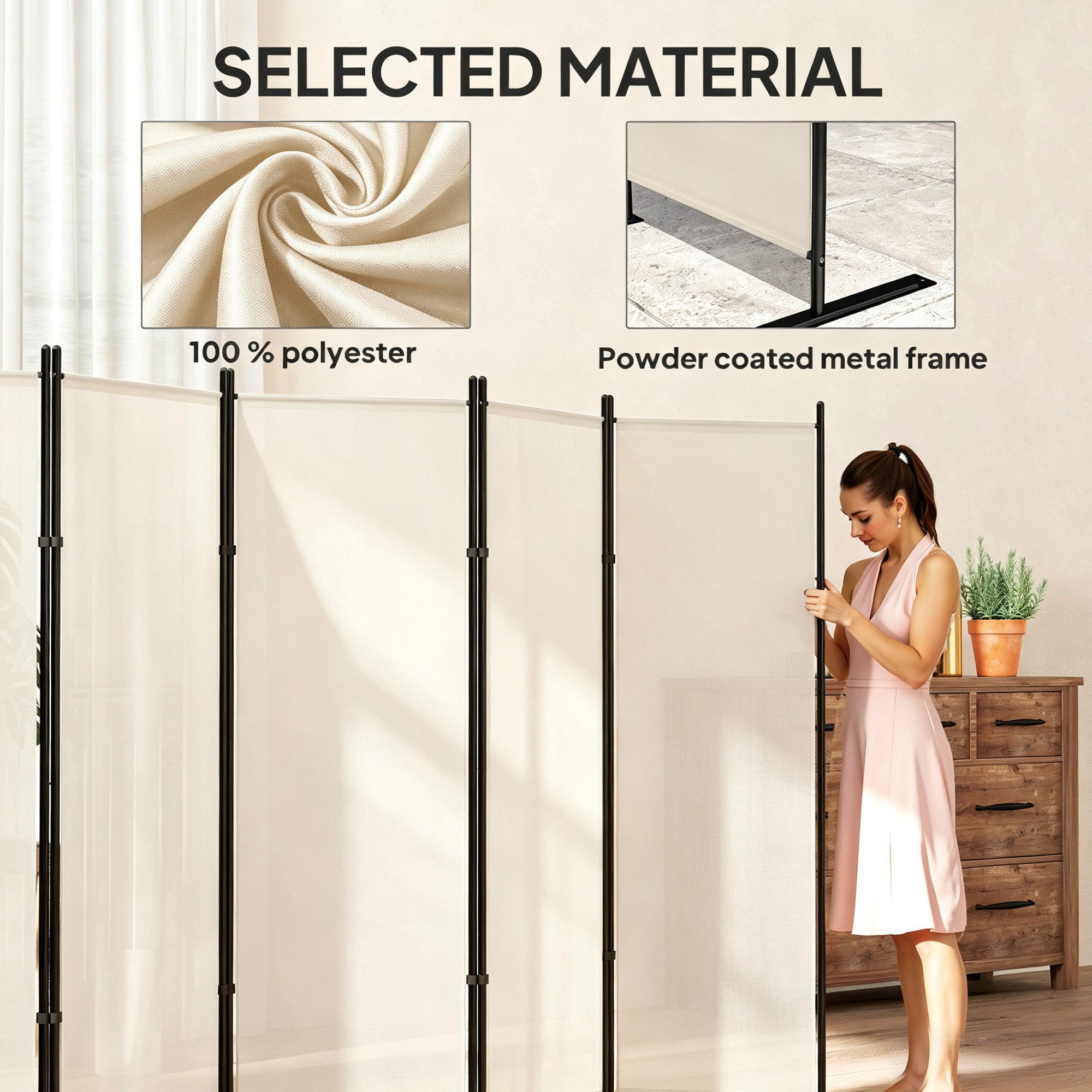 6 Panel Room Divider, 6 Ft Folding Privacy Screen, Portable Freestanding Partition Wall Divider, Beige