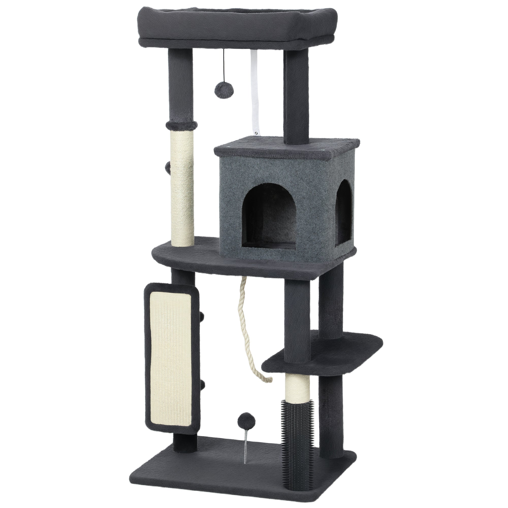 52 Inch Cat Tree with Scratching Posts, Cat Bed, Condo, Grooming Brush, Jumping Platforms, Toy Balls, Anti-tip Kit
