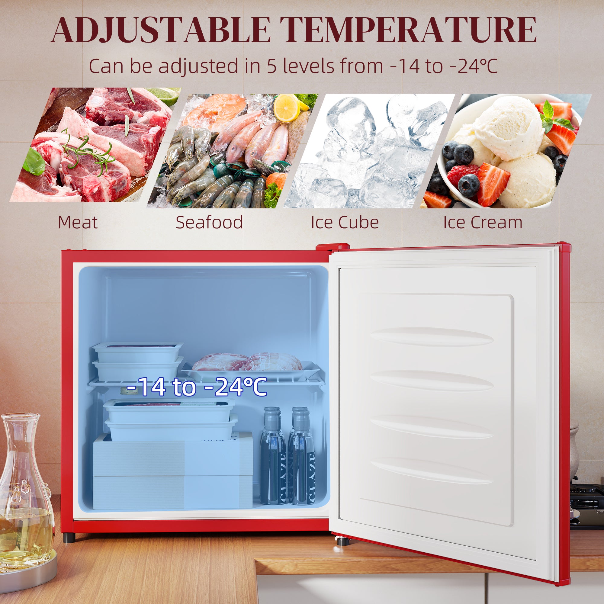1.1 Cu. Ft. Mini Freezer Upright Red-DECOROLALA