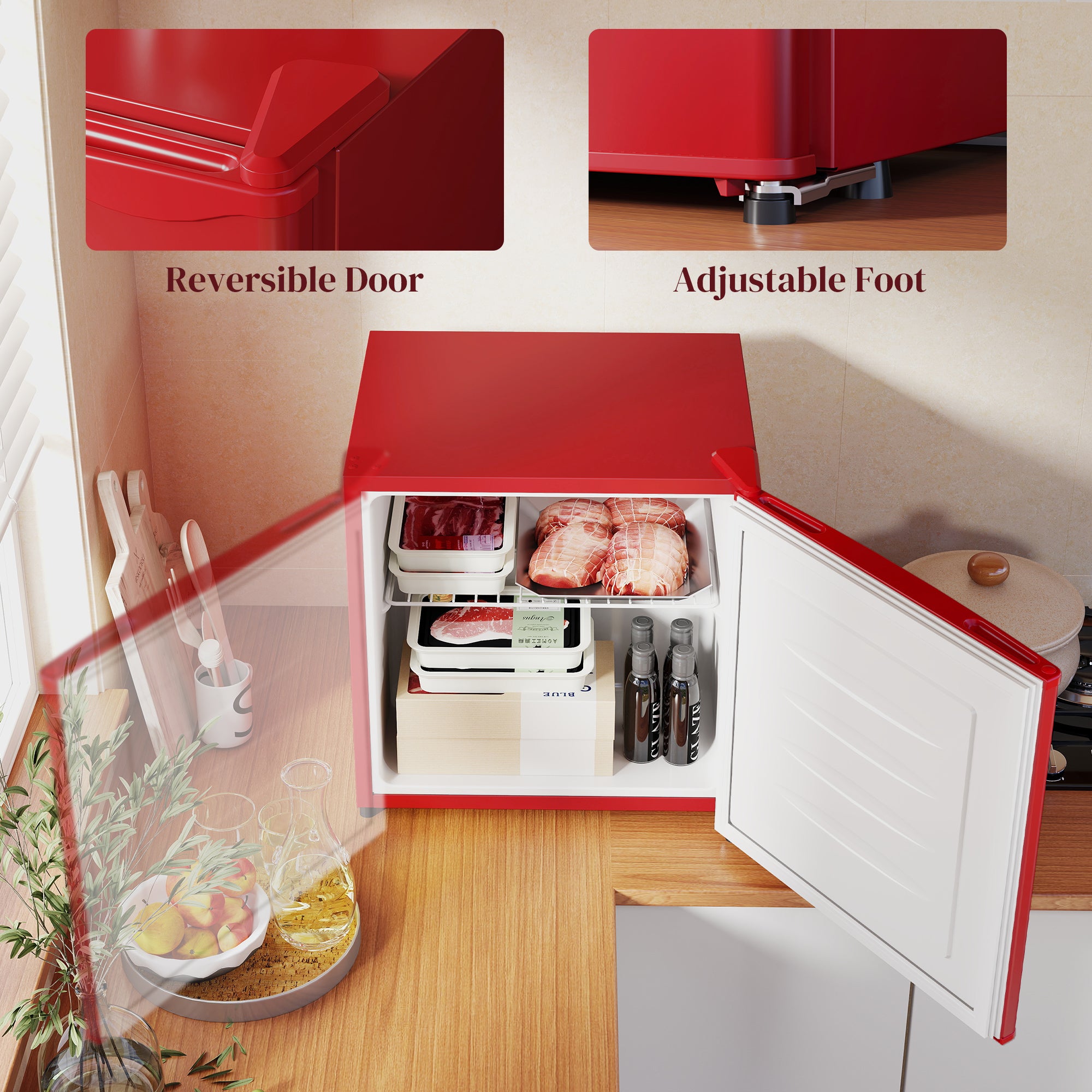 1.1 Cu. Ft. Mini Freezer Upright Red-DECOROLALA