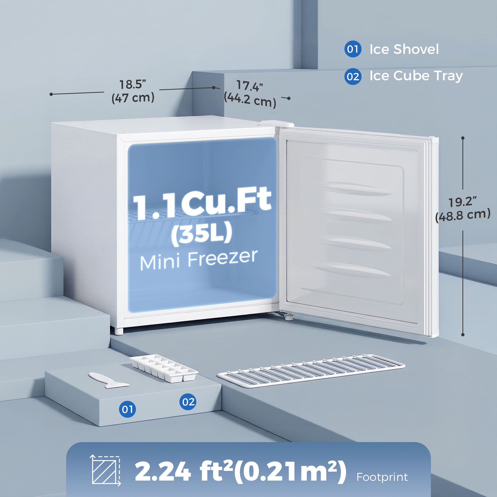 1.1 Cu. Ft. Mini Freezer - White Reversible Door-DECOROLALA