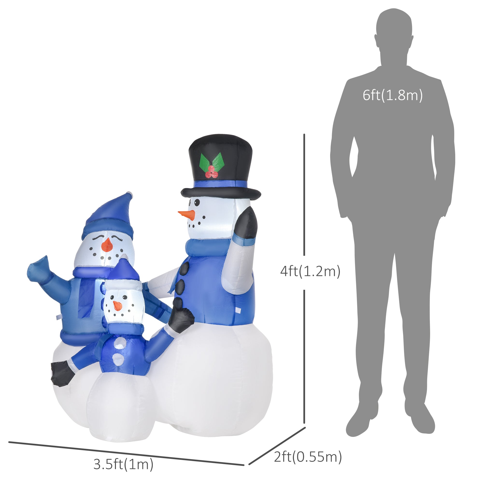 1.2M Tall Large LED Lighted Christmas Inflatable Snowmen Family Outdoor Indoor Holiday Decorations-Home Furnishings > Holiday & Seasonal > Christmas Decorations > Christmas Inflatables-DECOROLALA