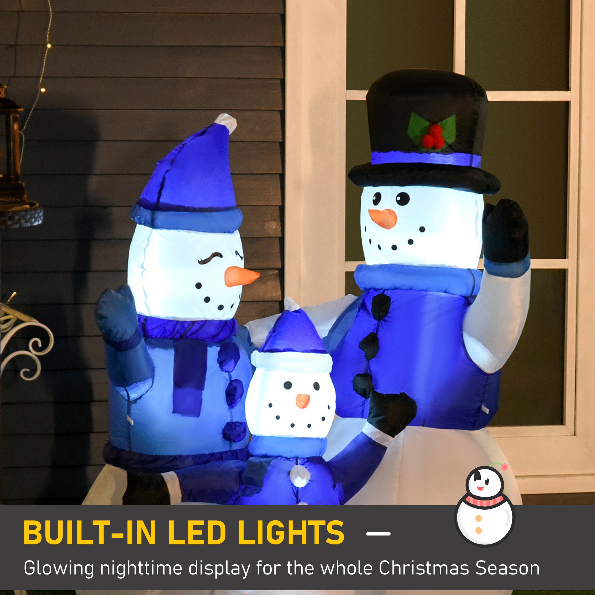 1.2M Tall Large LED Lighted Christmas Inflatable Snowmen Family Outdoor Indoor Holiday Decorations-Home Furnishings > Holiday & Seasonal > Christmas Decorations > Christmas Inflatables-DECOROLALA