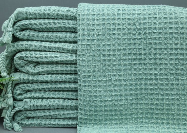 WAFFLE MINT TURKISH TOWEL-Turkish Towel-DECOROLALA