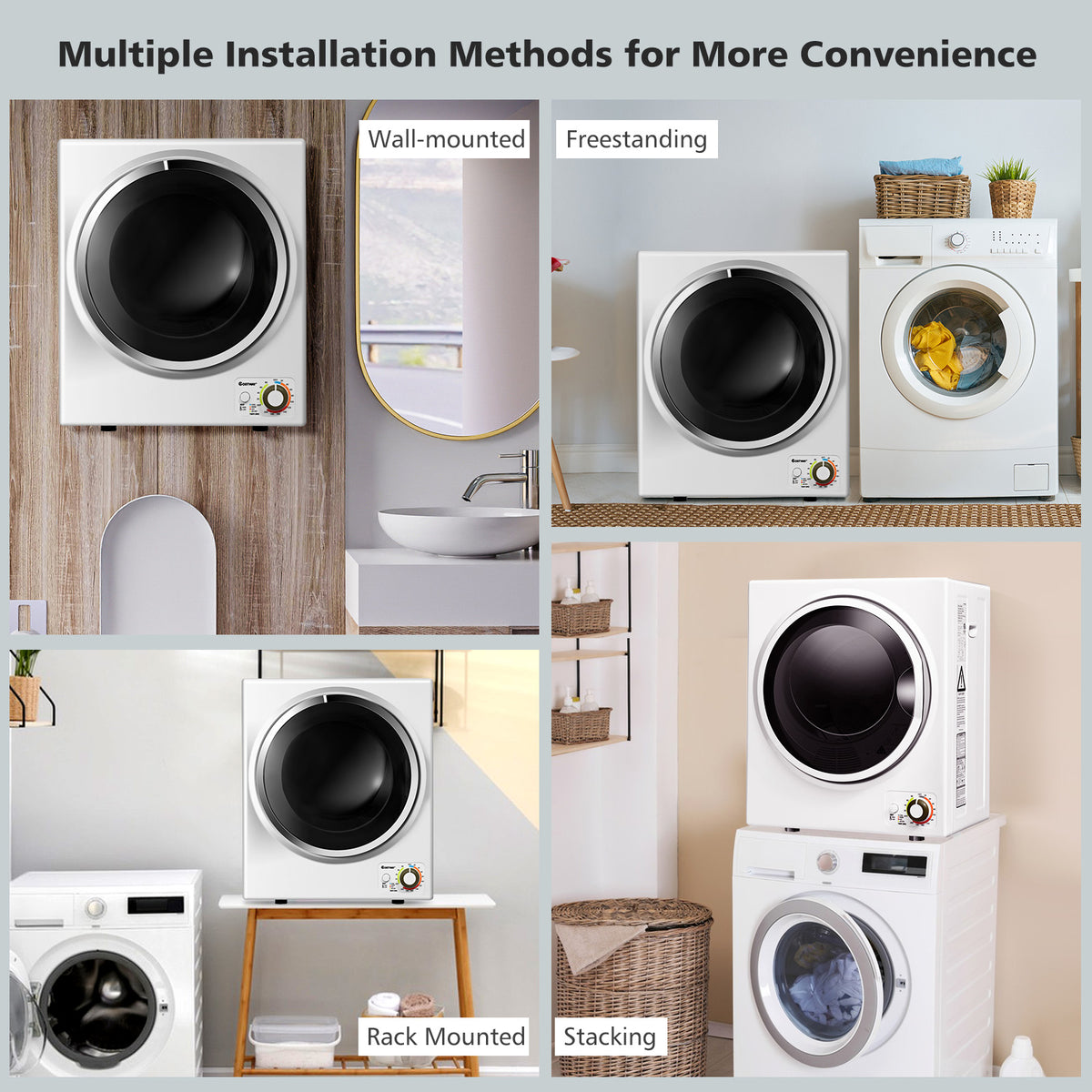 1.5 Cu .ft Clothes Dryer with with Stainless Steel Wall Mount-White-Dryers-DECOROLALA