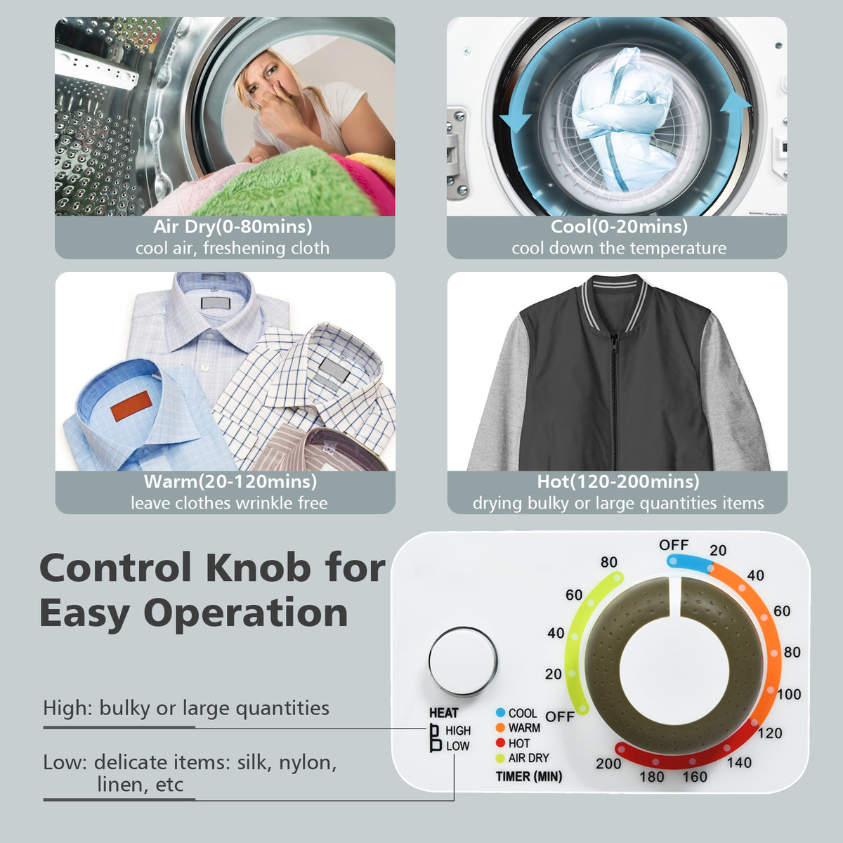 1.5 Cu .ft Clothes Dryer with with Stainless Steel Wall Mount-White-Dryers-DECOROLALA