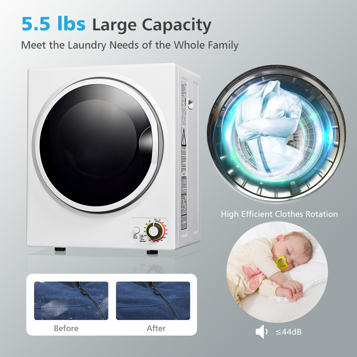 1.5 Cu .ft Clothes Dryer with with Stainless Steel Wall Mount-White-Dryers-DECOROLALA