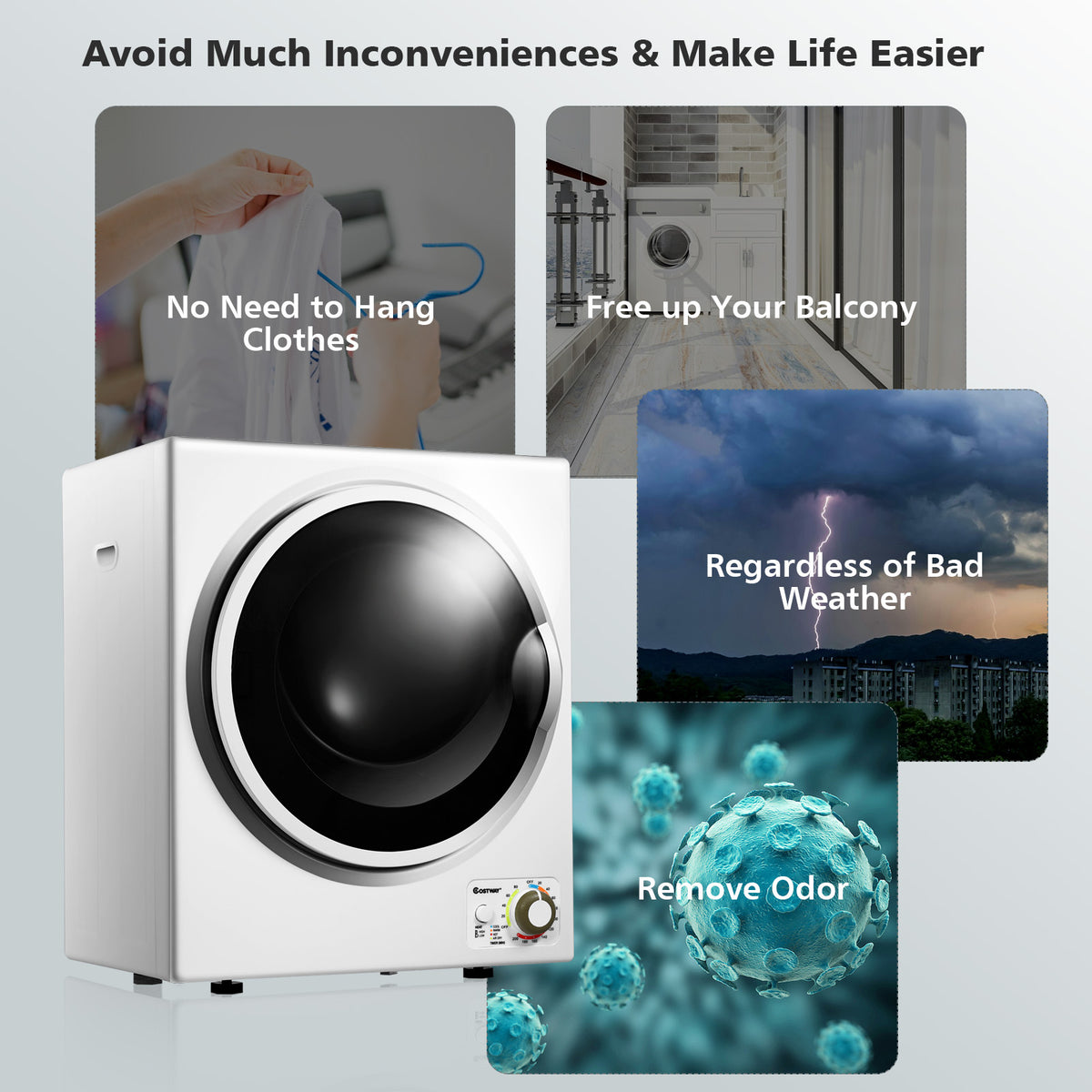1.5 Cu .ft Clothes Dryer with with Stainless Steel Wall Mount-White-Dryers-DECOROLALA